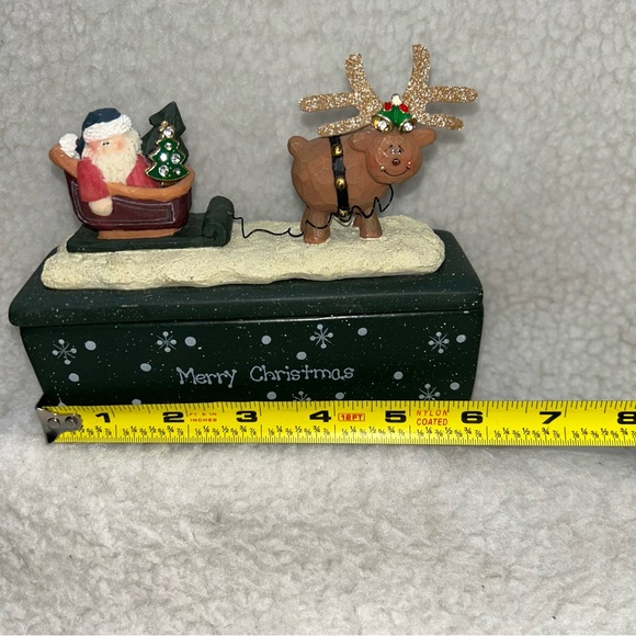 Merry Christmas Santa Reindeer bling green trinket ceramic heavy 3 sections 6" - Picture 2 of 11